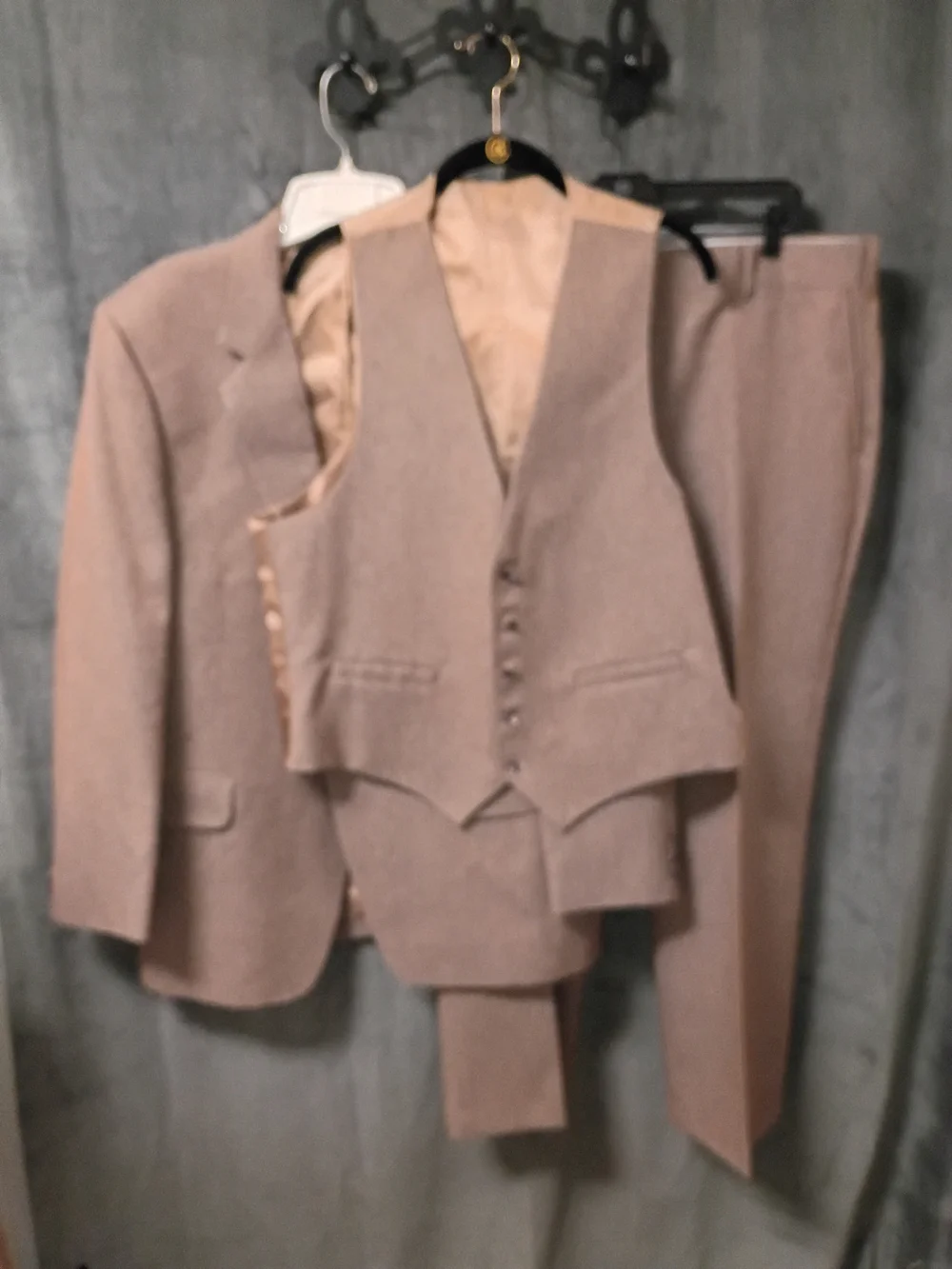 Vintage 70s Warren Sewell Tan Three-Piece Suit - Jacket Size 44R Pants 38x28